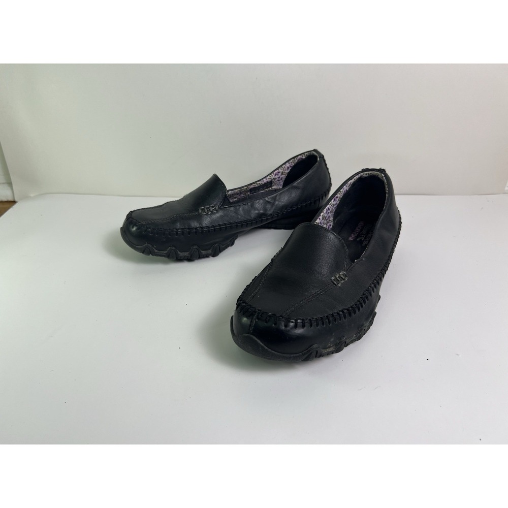 Skechers Relaxed Fit Bikers Cruisin Black Leather Loafer Casual Slip On Shoes 8 - Picture 1 of 7